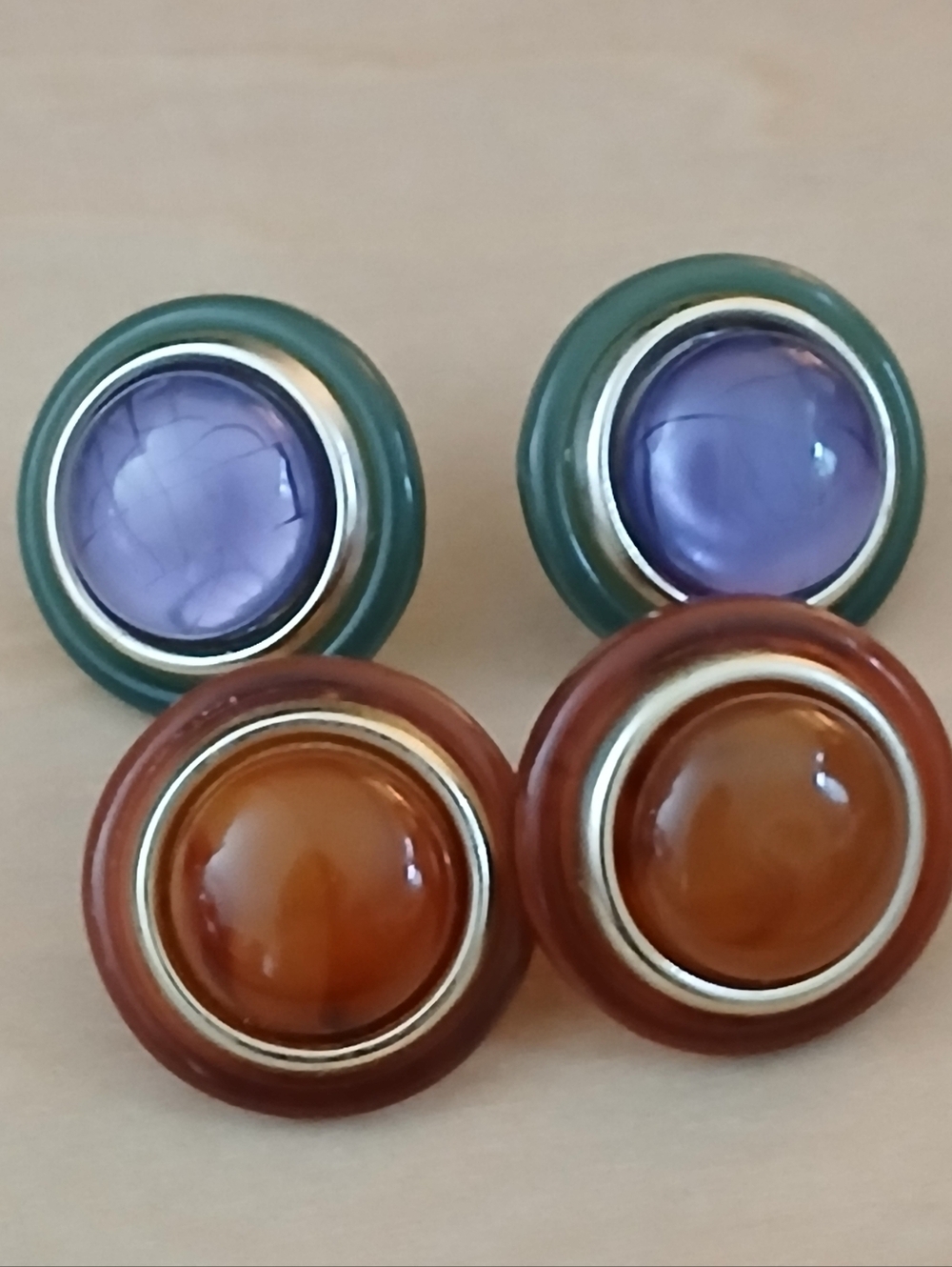 VINTAGE 80s Earrings Classic Button Style 2 Pairs